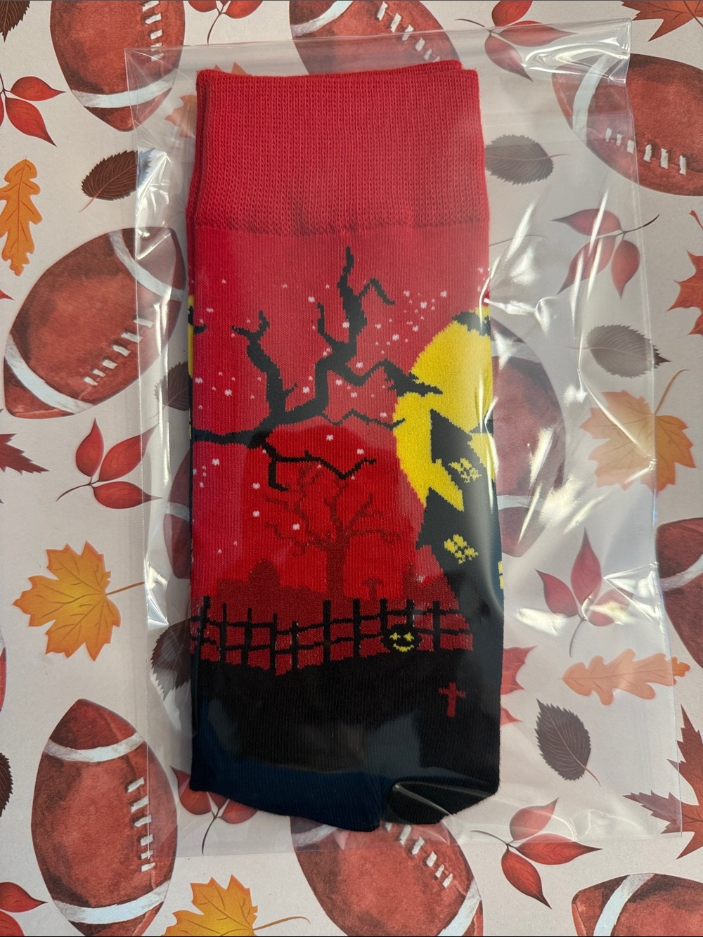 Unisex Halloween Haunted House Crew Socks - Red/Black